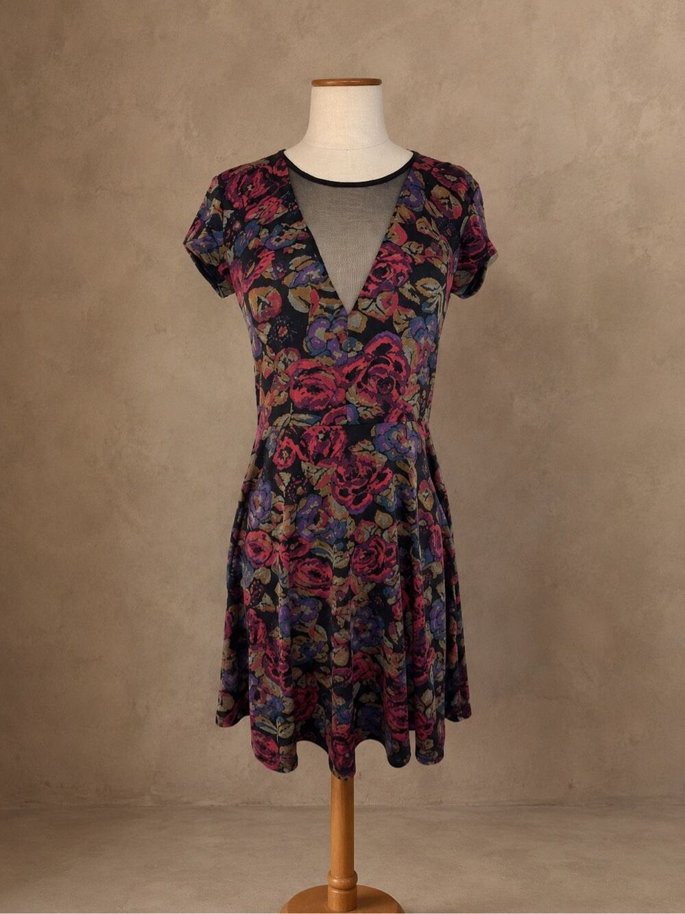 Kimchi Blue Medium Floral Mesh Inset Fit & Flare Skater Dress Open Back